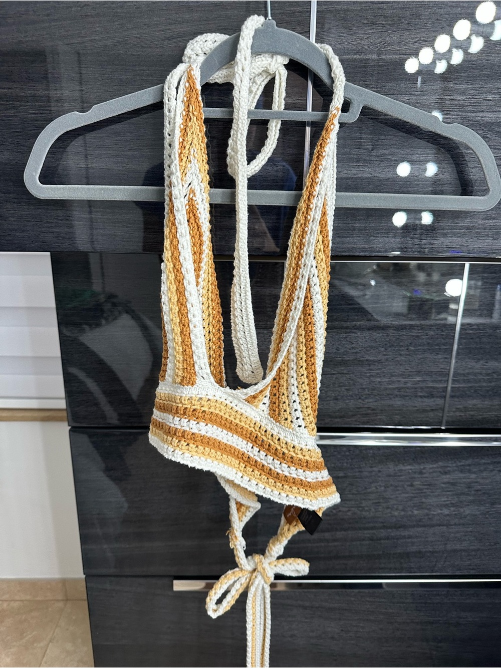 Handmade Crochet Women’s Straw-Style Crossbody Bag in Cream and Tan